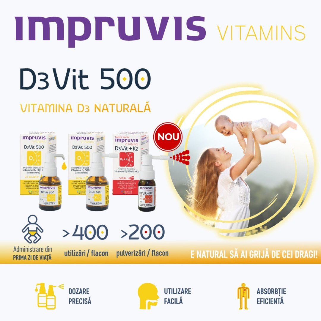 D3Vit 500 &ndash; Vitamina D3 pentru sugari, copii și adulți, susține imunitatea și sănătatea oaselor